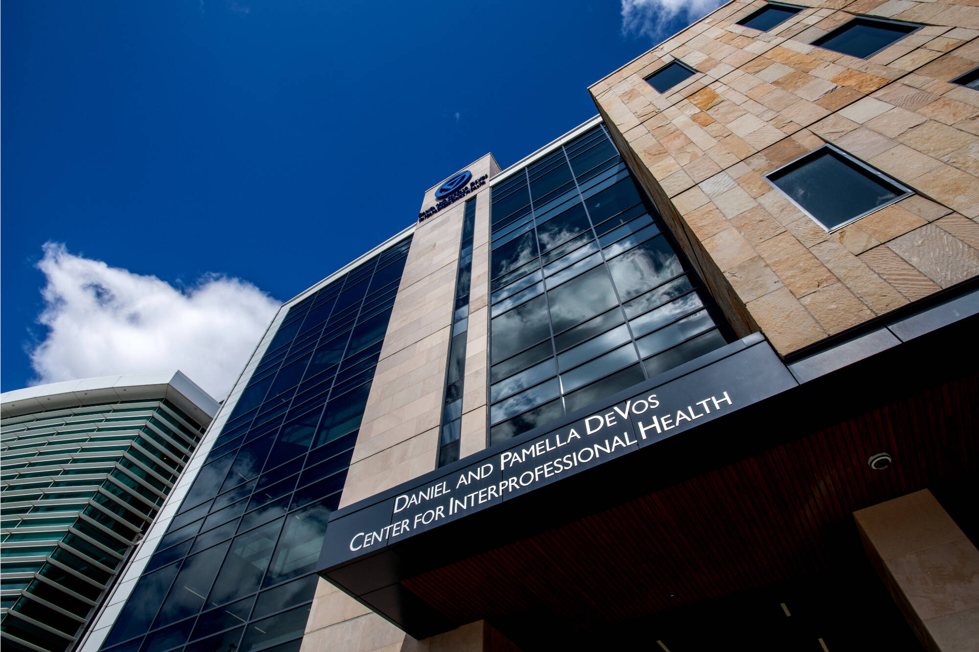 The DeVos Center for Interprofessional Health anchors the east end of Grand Rapids' Medical Mile.